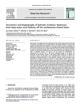 Deep-Sea Research I Occurrence and Biogeography of Hydroids