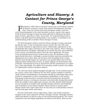 Agriculture and Slavery: a Context for Prince George's County, Maryland