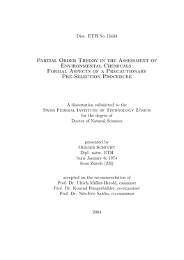 Partial Order Theory in the Assessment of Environmental Chemicals: Formal Aspects of a Precautionary Pre-Selection Procedure
