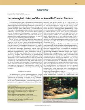 Herpetological History of the Jacksonville Zoo and Gardens ZOO