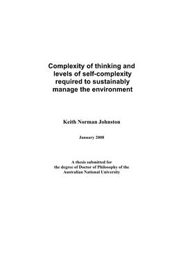Complexity of Thinking and Levels of Self-Complexity Required to Sustainably Manage the Environment