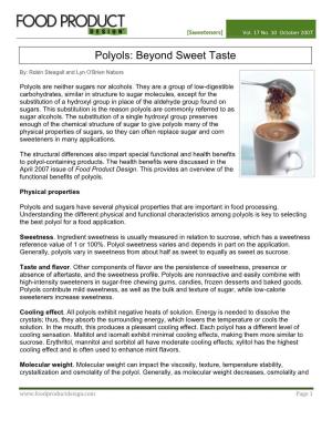 Polyols: Beyond Sweet Taste