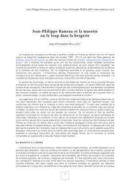 Jean-Philippe Rameau Et La Musette Ou Le Loup Dans La Bergerie