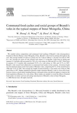 Communal Food Caches and Social Groups of Brandt's Voles in The