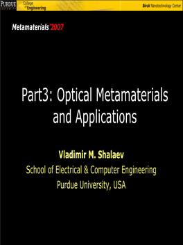Optical Metamaterials and Applications