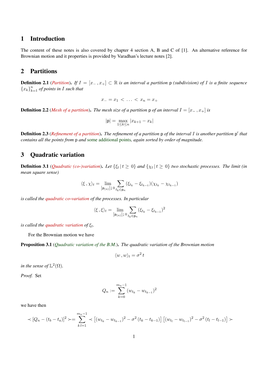 1 Introduction 2 Partitions 3 Quadratic Variation