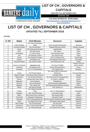 List of Cm , Governors & Capitals