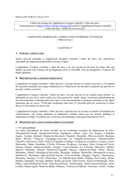 Télécharger Le Cahier Des Charges De L'appellation D'origine Contrôlée Marc Du Jura