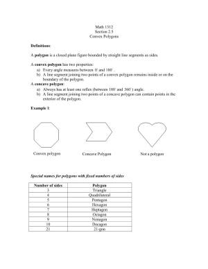 Math 1312 Section 2.5 Convex Polygons Definitions: a Polygon Is A