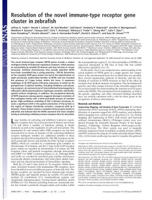 Resolution of the Novel Immune-Type Receptor Gene Cluster in Zebrafish