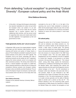 To Promoting "Cultural Diversity": European Cultural Policy and the Arab World