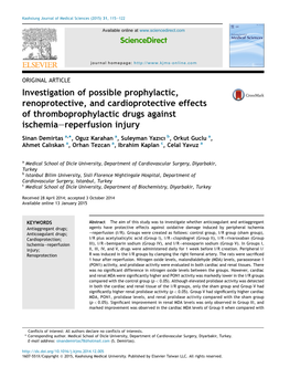 Investigation of Possible Prophylactic, Renoprotective, and Cardioprotective Effects of Thromboprophylactic Drugs Against Ischemiaereperfusion Injury