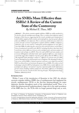 Are Snris More Effective Than Ssris? a Review of the Current State of the Controversy by Michael E