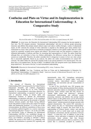Confucius and Plato on Virtue and Its Implementation in Education for International Understanding: a Comparative Study
