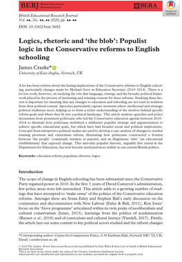 Logics, Rhetoric and 'The Blob': Populist Logic in the Conservative Reforms To