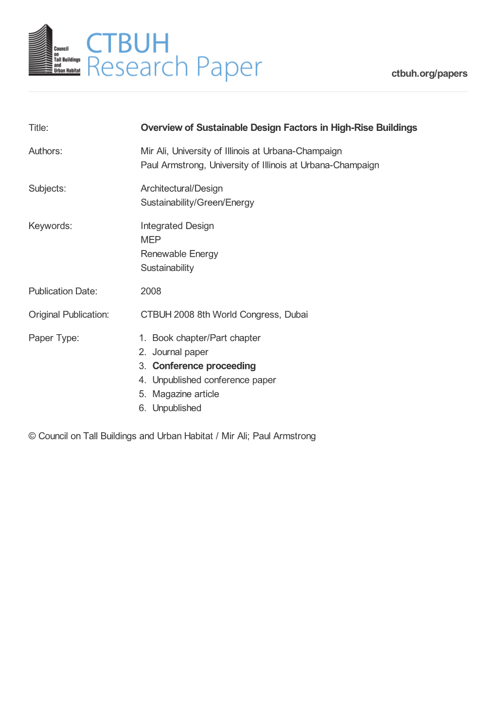 Overview of Sustainable Design Factors in High-Rise Buildings