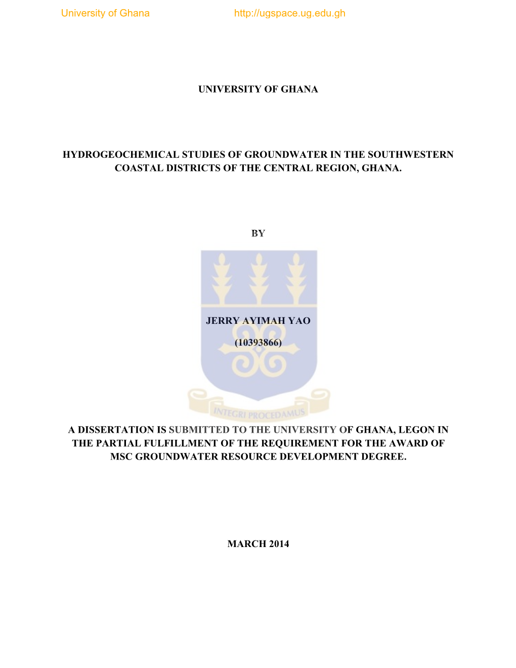 University of Ghana Hydrogeochemical Studies