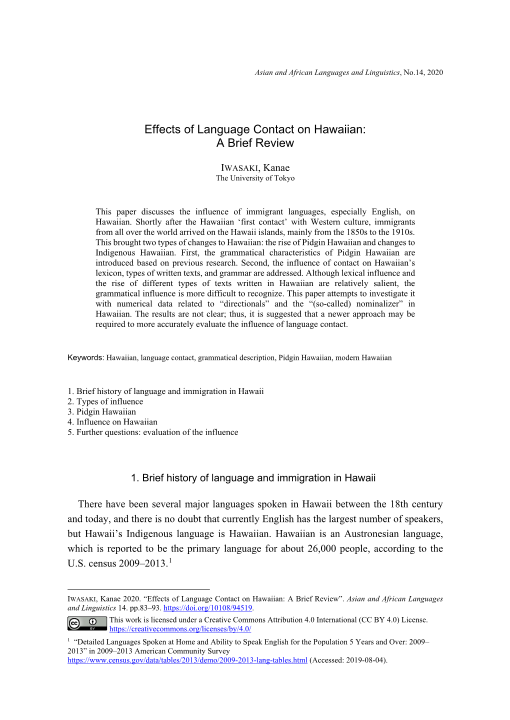 Effects of Language Contact on Hawaiian: a Brief Review