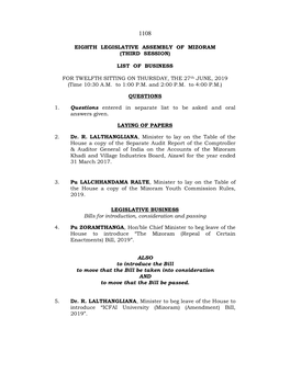 Eighth Legislative Assembly of Mizoram (Third Session)