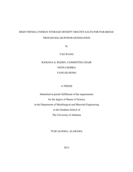 High Themal Energy Storage Density Molten Salts for Parabolic