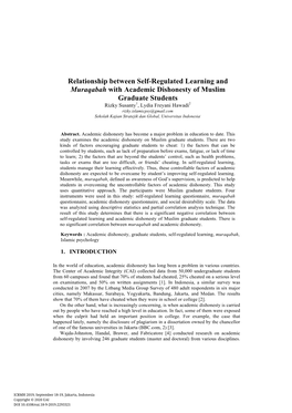 Relationship Between Self-Regulated Learning and Muraqabah with Academic Dishonesty of Muslim Graduate Students Rizky Susanty1, Lydia Freyani Hawadi2