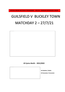 Guilsfield V Buckley Town Matchday 2 – 27/7/21