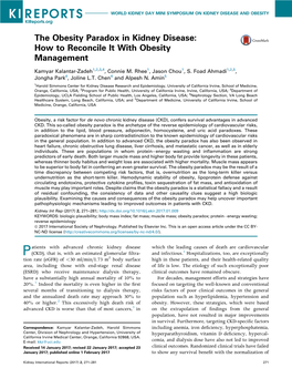The Obesity Paradox in Kidney Disease: How to Reconcile It with Obesity Management