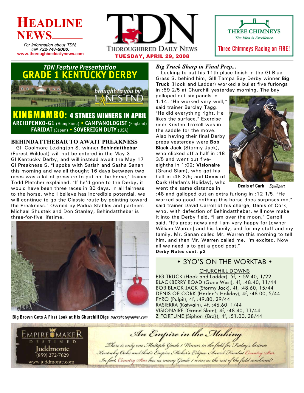HEADLINE NEWS for Information About TDN, Call 732-747-8060