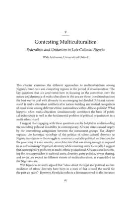Contesting Multiculturalism Federalism and Unitarism in Late Colonial Nigeria