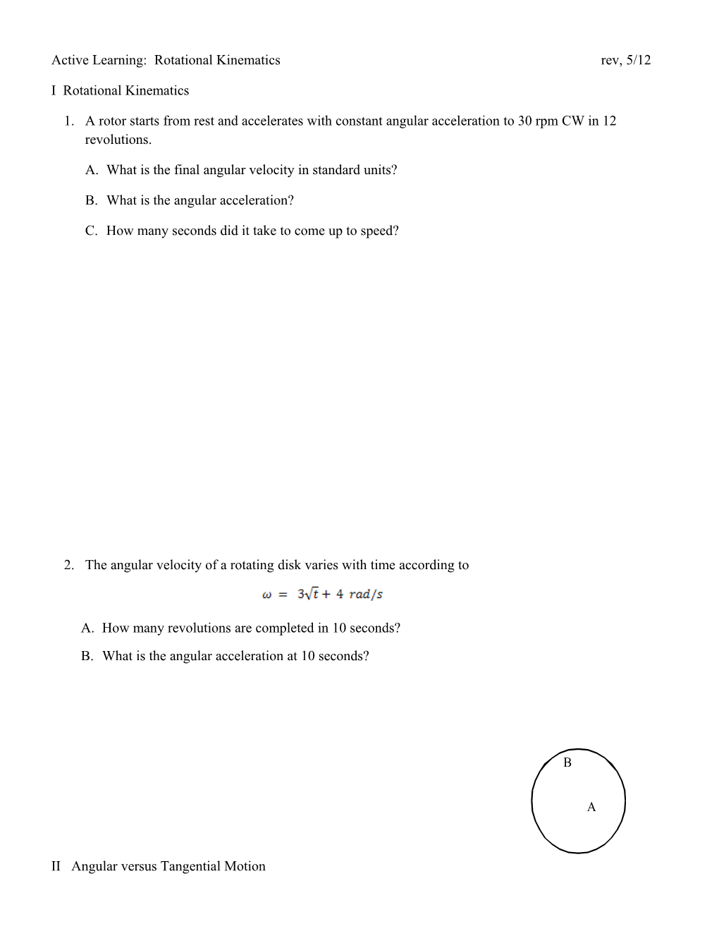 Active Learning: Rotational Kinematics Rev, 5/12