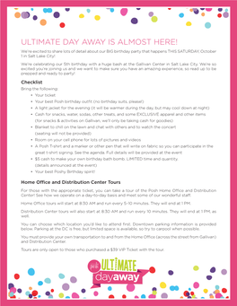 ULTIMATE DAY AWAY IS ALMOST HERE! We’Re Excited to Share Lots of Detail About Our BIG Birthday Party That Happens THIS SATURDAY, October 1 in Salt Lake City!