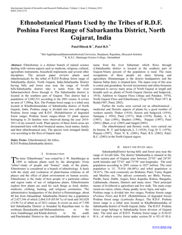 Ethnobotanical Plants Used by the Tribes of R.D.F. Poshina Forest Range of Sabarkantha District, North Gujarat, India