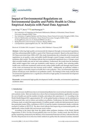 Impact of Environmental Regulations on Environmental Quality and Public Health in China: Empirical Analysis with Panel Data Approach