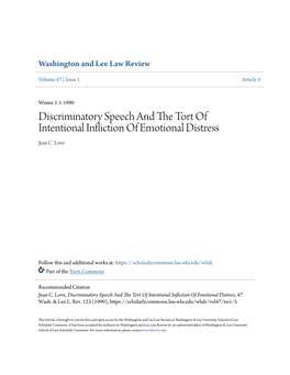 Discriminatory Speech and the Tort of Intentional Infliction of Emotional Distress, 47 Wash