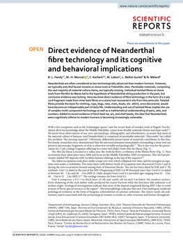 Direct Evidence of Neanderthal Fibre Technology and Its Cognitive and Behavioral Implications