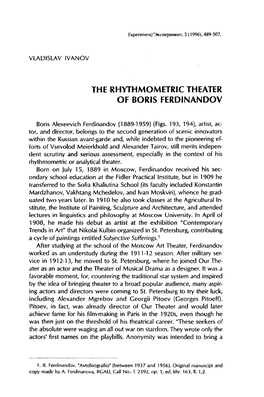 The Rhythmometric Theater of Boris Ferdinandov