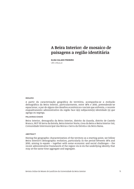 A Beira Interior: De Mosaico De Paisagens a Região Identitária
