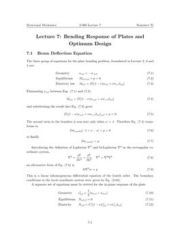 2.080 Structural Mechanics Lecture 7: Bending Response of Plates And