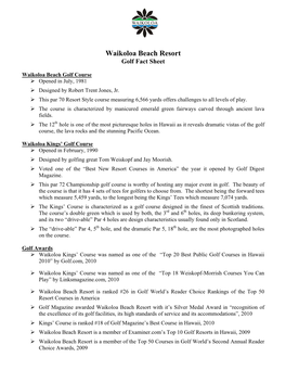 Waikoloa Beach Resort Golf Fact Sheet