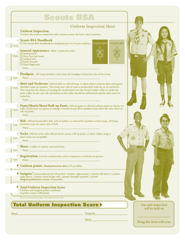 Uniform Inspection Sheet, Scouts
