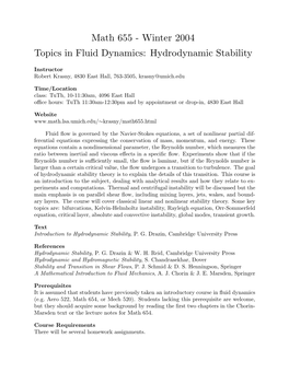 Math 655 - Winter 2004 Topics in Fluid Dynamics: Hydrodynamic Stability
