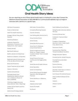 Oral Health Story Ideas