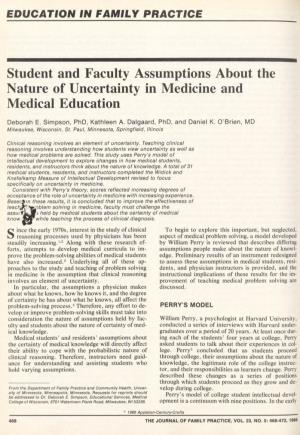 Student and Faculty Assumptions About the Nature of Uncertainty in Medicine and Medical Education