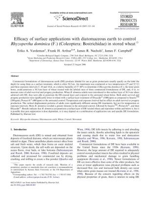 Efficacy of Surface Applications with Diatomaceous Earth to Control Rhyzopertha Dominica