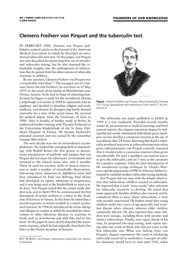 Clemens Freiherr Von Pirquet and the Tuberculin Test