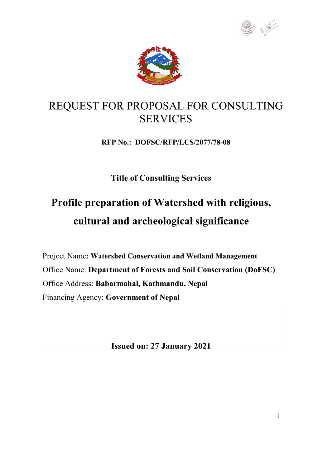 Request for Proposal for Consulting Services