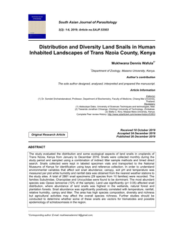 Distribution and Diversity Land Snails in Human Inhabited Landscapes of Trans Nzoia County, Kenya
