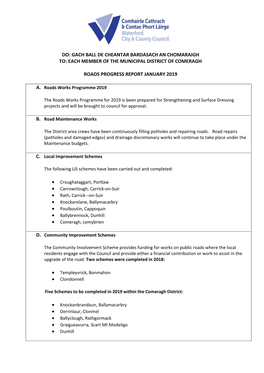 4B). Roads Report Comeragh 15Th January 2020