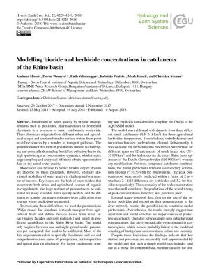 Modelling Biocide and Herbicide Concentrations in Catchments of the Rhine Basin