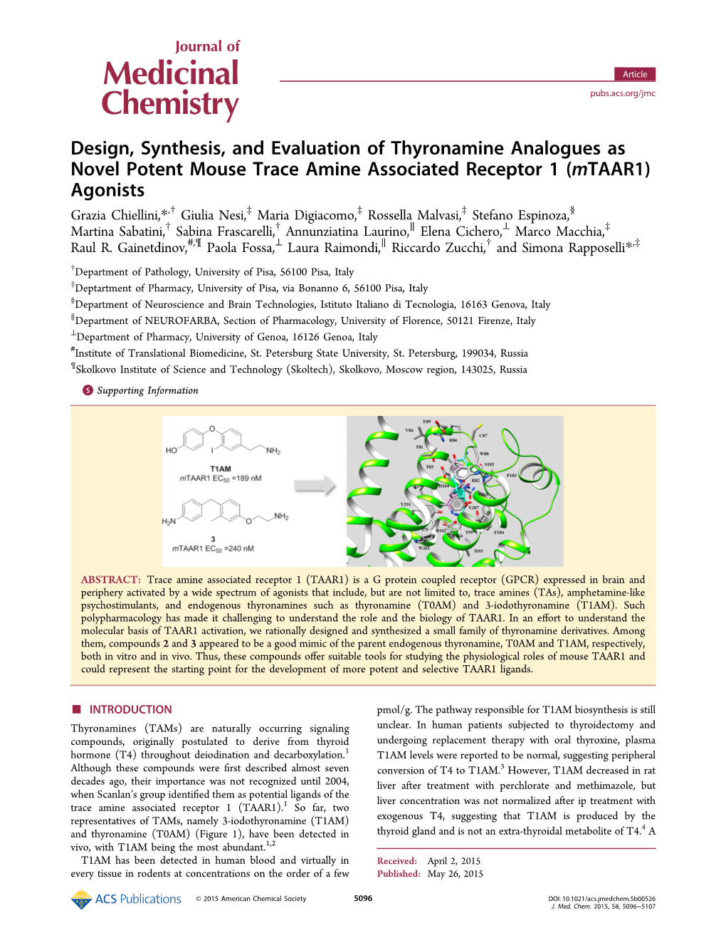 Design, Synthesis, and Evaluation of Thyronamine Analogues As Novel Potent Mouse Trace Amine Associated Receptor 1